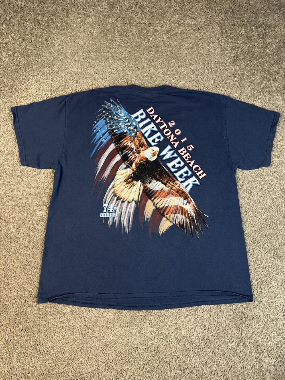 Daytona Beach Bike Week 2015 Shirt Mens 2XL Blue Eagle Graphic Crew Neck Cotton